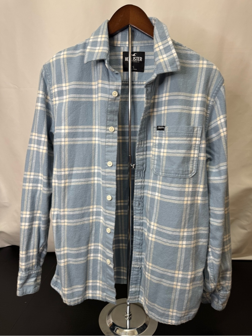 Hollister Men's Light Blue Plaid Button-Up Shirt Jacket men’s small